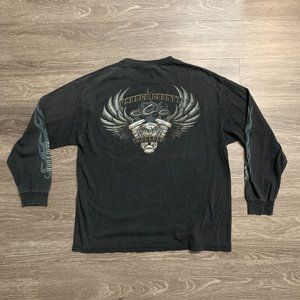 Vtg Y2K Orange County Choppers Long Sleeve Flames Black Faded Shirt Sz. XL